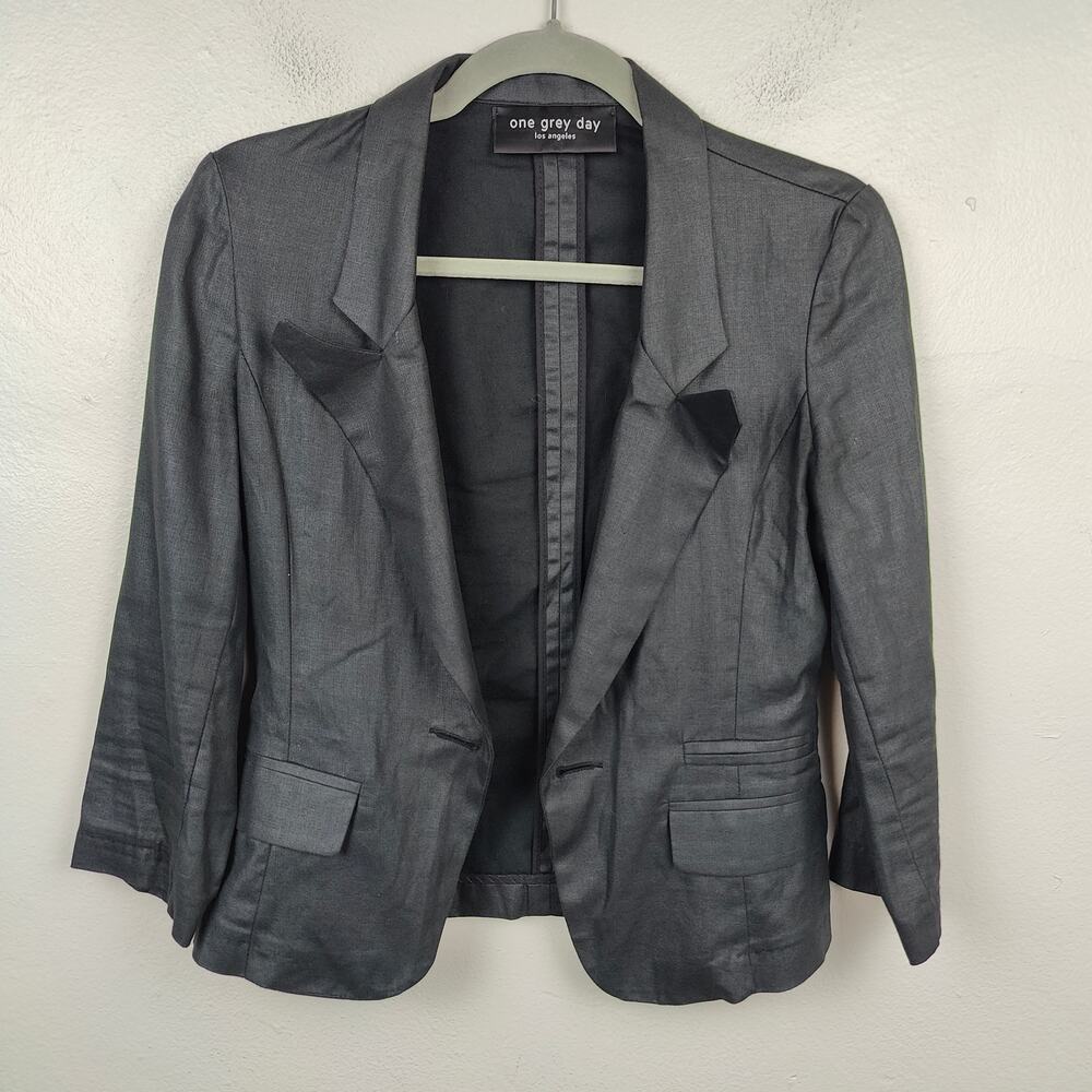 One Grey Day Open Fit Blazer Womens Medium Black Cotton Lightweight‎ Minimalist